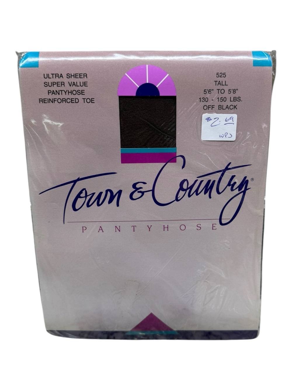 Vintage Town & Country Ultra Sheer Pantyhose 100% Nylon Tall Off Black 525